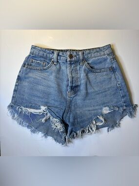 wild fable light blue distressed high-rise denim shorts